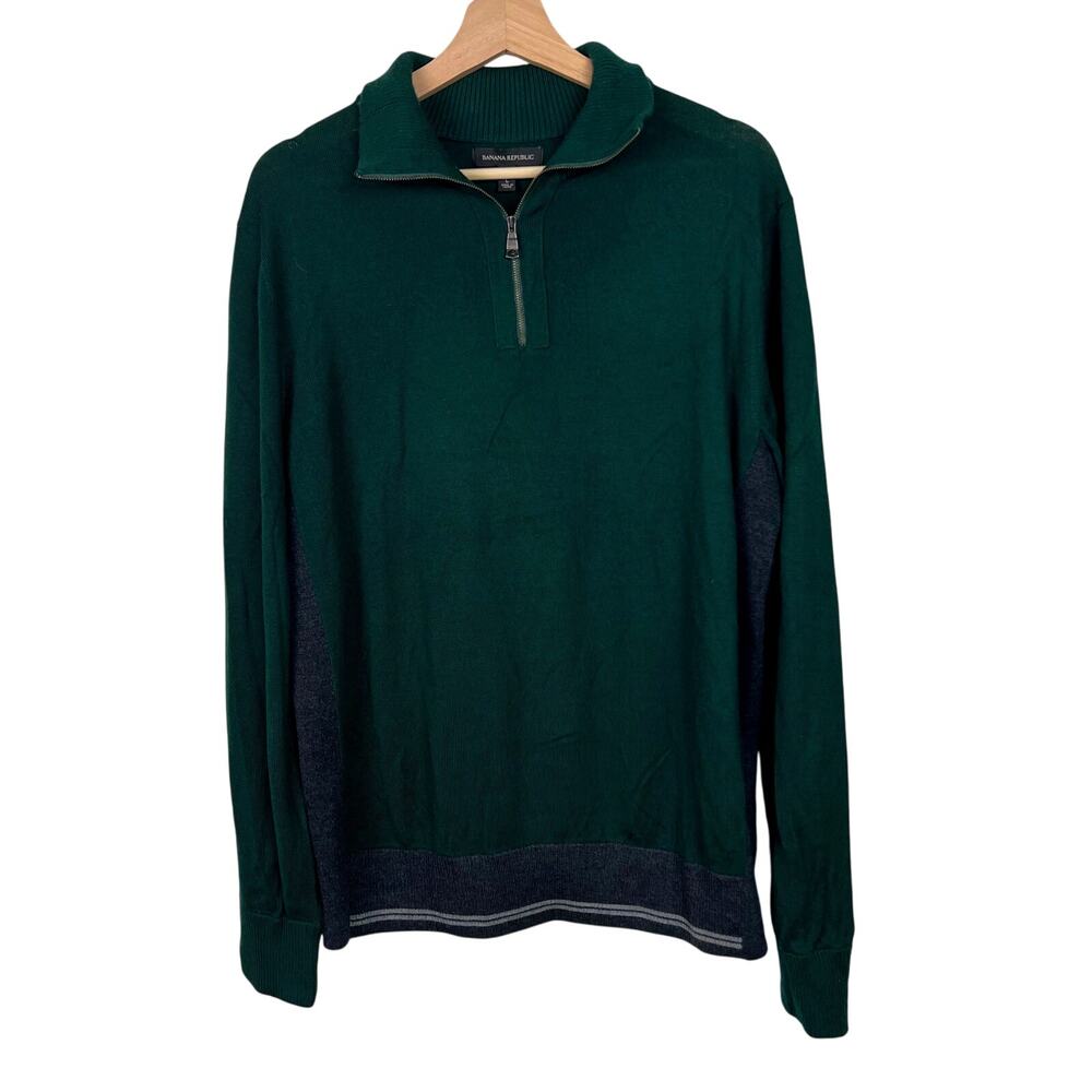 Banana Republic Men's‎ Large Merino Wool Blend Hunter Green 1/4 Zip Sweater